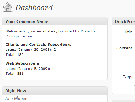 ... of the CM Subscriber Stats Wordpress Plugin dashboard widget